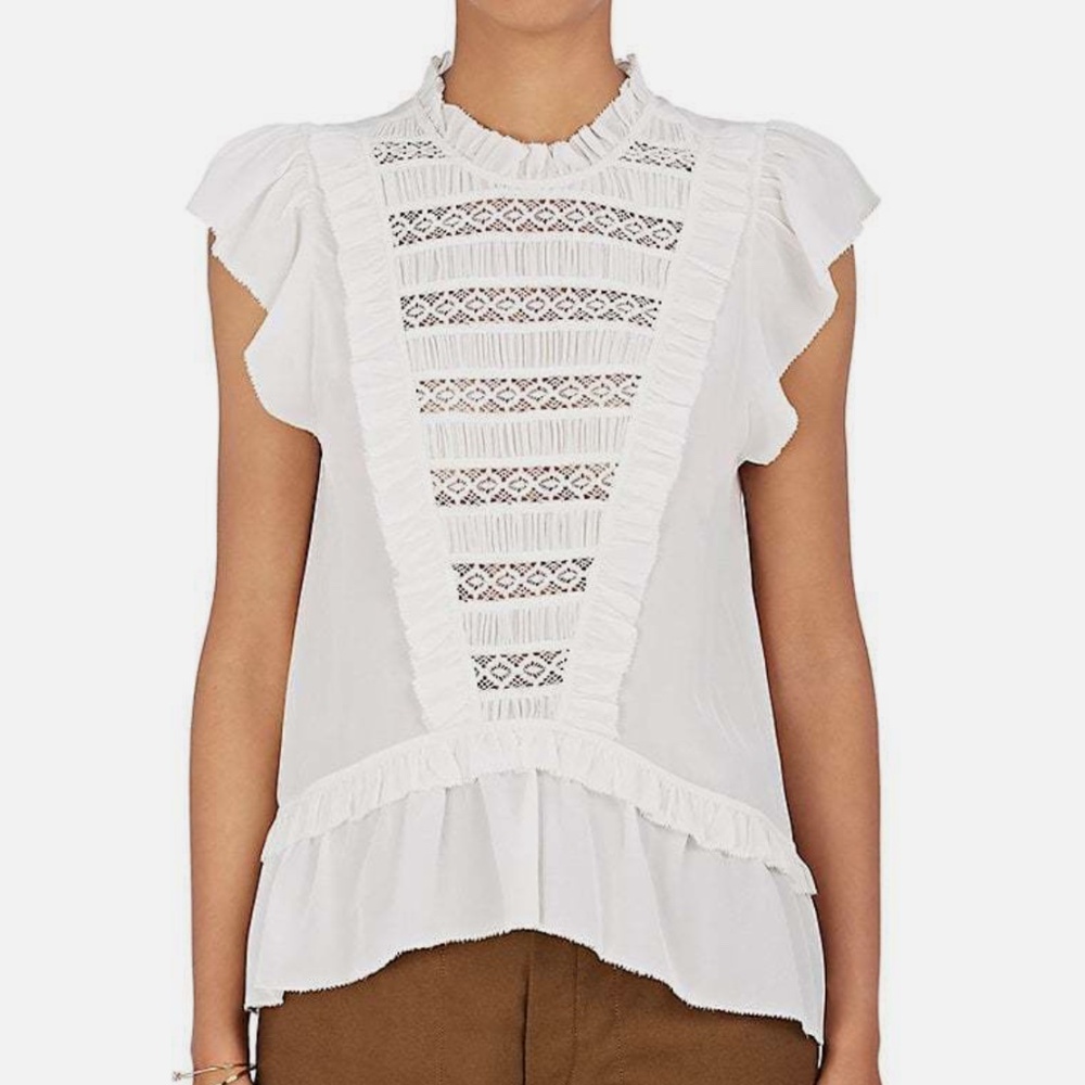 Ulla Johnson Lois Silk Peplum Top In Ivory Like New